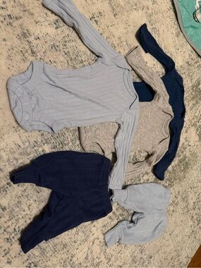 Baby Ribbed Long-Sleeve Bodysuit & Pants Set - Blue, Navy, Gray